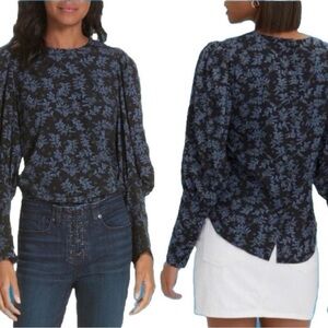 Veronica Beard Clarke Silk Puff Sleeve blouse 8 floral buttons